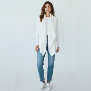 Kate & Sam Sherpa Lined Open Front Knit Cardigan Vest – White, Size S